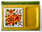 Vintage CHERRY yellow flowers ceramic tile cheese board trivet JAPAN 1970's NEW