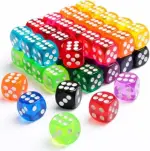 50 Pieces Dice Set, 14mm Bulk 6 Sided Colored Dices for Board Games, Math Learni