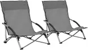 Garden Chair Folding Beach Chairs 2 pcs Grey Fabric Patio Seating