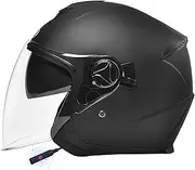 Bluetooth Motorcycle Helmet Vintage Open Face Half Face Motorcycle Helmet Jet Helmet Built-in Drop Down Visor for Adult Men Women DOT/ECE Approved C,54-59CM
