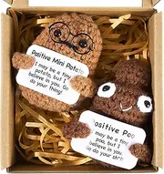 ONECOCOA Positive Mini Potato Funny Gifts, 2PCS Emotional Support Sunflower Pot Desk Decoration Crochet Birthday Gifts for Women Mom Best Friend (Potatoes & Poo（Brown）)