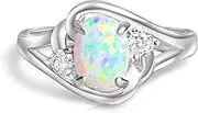 [HEART'S ART A HIDDEN ART OF LOVE] Heart’s Art Australia- Play of Colour Fire Opal Ring in Modern Crossover Setting, with AAA Cubic Zirconia Crystals, 8x6mm Created Rainbow Opal Ring