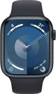 Apple Watch Series 9 - 64GB - Midnight-Aluminum-Sport Band-Midnight - GPS - 45mm - Midnight - Aluminum - Midnight - Sport Band - Small/Medium Size - Rubber - Refurbished (Excellent Condition)