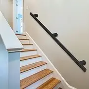 Black Hand Rails for Stair Wall Mount Staircase Railing Indoor Outdoor Galvanized Industrial Staircase Handrail Banister Kit for Corridor Bar Counter Foot Rail(19ft/570cm)