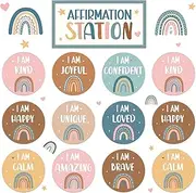 BOHO Affirmation Station Bulletin Board Set Rainbow Positive Bulletin Board for Classroom Mirror Growth Mindset Decoration Inspirational Motivational Accent Cutouts for Home School Teacher Wall Supply