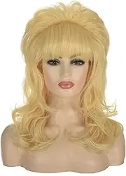 Morticia Women 80s Hippie Drag Queen Hair Beehive Vintage Retro Bouffant Costume Curly Long Synthetic Bang Wig (Blonde)
