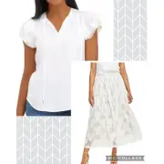 NWT Anne Klein Skirt & Top White Lace Pleated Maxi Skirt & White Satin Top L XL