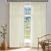 Extra Wide Pinch Pleated Semi Transparent Curtain,Flax Linen Privacy Window T...