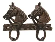 Cast Iron Western Rustic Double Hook Horse Wall Mount 7.25" x 5.5" Coat Hat Rack