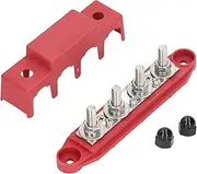 4 Stud Power Distribution Block, with Cover, M8 Terminal Studs,Terminal Screws Battery Bus Bar Terminal Block Max 48V Positive Negative Busbar for Automotive Car Boat (Red)