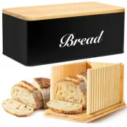 Bread Slicer with Bread Box, Black Bread Storage Container for Kitchen Counte...