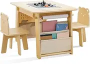 Promise Babe Kids Table and Chair Set, 5in1 Wooden Activity Table with Double-Sided Tabletop, Storage and Paper Roll to Toddlers Drawing, Reading, Crafts, Play, Built-in Building Block Plate Art Table