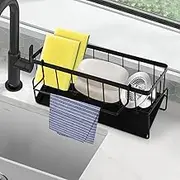 Koyocaarr Kitchen Sink Caddy Organiser with Removable Dish Cloth Hanger, Sponge Holder for Kitchen Sink with Self Draining Tray, Stainless Steel Dish Soap Holder