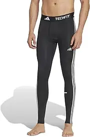 [adidas] JTE77 Men's Sports Tights, Techfit, Compression Training, 3 Stripes, Long Leggings, Black (IN5587)