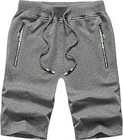 [Chrisuno] Men's Shorts Elastic Waist Athletic Sweat Shorts with Zipper Pockets