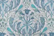 4 DRAPES Covington "GUINEVERE" a Tudor/Elizabethan Design Linen Shades of Blue