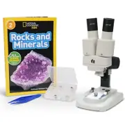 IQCREW Amscope Kids 20X Portable LED Microscope + Rock & Minerals + Book