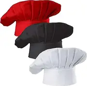[Hyzrz] Set of 3 Pack Adult Chef Hat Adult Adjustable Elastic Baker Kitchen Cooking Chef Cap 3 Pieces