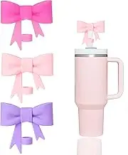 3 Pcs Classic Elegant Bow Straw Covers Cap Toppers Compatible with Stanley 30&40 oz Tumbler Cup,Reusable Cute Silicone Straws Lids Protectors for 0.4 in/10mm Stanleys Cups Accessories