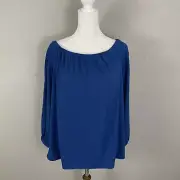 NEW Ann Taylor Blouse Size L Blue Off-the-shoulder Stretchy Knit Top Shirt