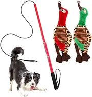 Dog Extendable Teaser Wand - Interactive Flirt Pole Fun Toys with Nylon Rope & Plush Lure Toy - Puppy Wand Rope for Training Exercise