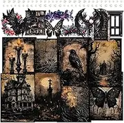 Gothic Scrapbook Paper Dark Academia Sticker Vintage Junk Journal Supply Kit Gothic Wall Art Retro Collage Art Prints of Black Mystical Butterfly for Card Making Crafting (Damon)