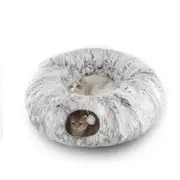 Cat tunnel bed for indoor cats, removable soft mats, fluffy plush center cat sofa, hanging toy