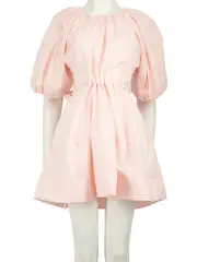 Pink Puff Sleeve Mini Cut Out Dress