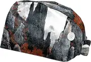 [WOSHJIUK] Working Hat 2 Pack Scrub Caps for Women,Mountain River Landscape Painting,Tie Back Cap Adjustable Scrub Hat