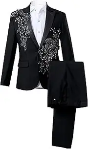 [JEShifangjiusu] Men's Clothing 3 Piece Suit Tuxedo Suit Fashion Rolling Suit Suit Suit Trouser Button Tie Knot, Black, Large