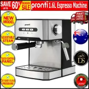 Pronti 1.6L Automatic Coffee Espresso Machine with Steam Frother Adjustable New