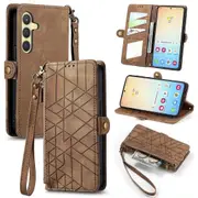 For Samsung Galaxy S24+ Leather Case Geometry Pattern Phone Wallet Cover