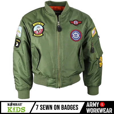 Kids MA1 Flight Jacket Green Flight Top Gun Air Force Army Soldier Shooting Boys