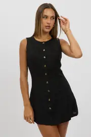 Black Button Through Mini Dress - Size 6XXS, Women's Skater Dress