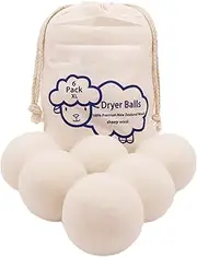 6Pack Wool Dryer Balls - Natural Fabric Softener, Reusable, Reduces Clothing Wrinkles and Saves Drying Time, Better Alternative to Plastic Balls and Liquid Softener