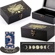 Juexica Tarot Cards Box Wooden Tarot Card Holder Stand Set, Tarot Card Case Tarot Reading Accessories Tarot Card Display for Witch Divination Tools Party Favors Witchcraft Supplies