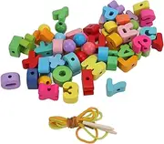 Sluffs 51Pcs Alphabet Lacing Beads with Strings Hand Eye Coordination Glossy Surface Light Lacing Letters for Kids Parents, Educational Occupational Therapy Toys-Fine Motor Toys
