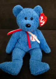 2001 TY Beanie BABIES Addison PLUSH BLUE Baseball Bear WRIGLEY PARK Too Cute !