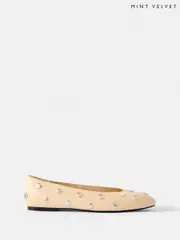 Mint Velvet White Coco Studded Leather Flats (W36963) | $254