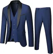 [Generic] Men's Shawl Lapel 3-Piece Suit Slim Fit One Button Tuxedo Set Jacket Vest Pants Set for Weddding