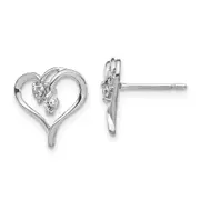14k White Gold A Real Diamond heart Earrings
