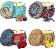 TTRWIN Scented Candles Gift Set, Lemon, Lavender, Fig, Rose, 100% Natural Soy Wax Candle, 30 Hours Burning Time, 125 g, Gifts for Mother, Grandmother, Wife, Girlfriend