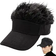 [Miss Lirenn] Hair Hat,Men's Visor with Hair Fake Hairs Visor Hat with Hair for Men Funny Spiked Sun Hats Novelty Baseball Wig Caps Birthday, Black Color