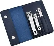 Nail Clippers Set Professional Manicure Kit 5pcs Nail Clippers for Men Portable Carbon Steel Nail Care Tools with Blue Leather Travel Case Manicure Set