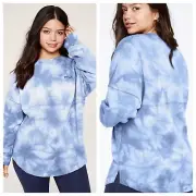 Vs Victorias Secret Pink Varsity Crew Sweater Jacket Top Iris Cloudy Tie Dye L