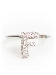 Silver F Logo Crystal Embellished Ring