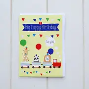 Big Happy Animal Train Birthday Greeting Card