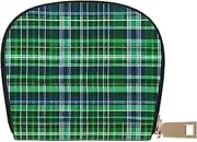[JEJEA] Blue and Green Scottish Tartan Print Credit Card Holder Wallet, Small Card Holder Wallet with Zipper,Leather Card Holder, White, One Size