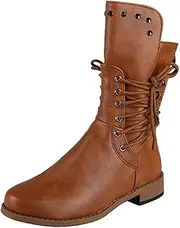 [ZIRIA] Women's Shoes Zip Women's Boots Solid Office and Career Round Toe Rivet Heels Women Boots