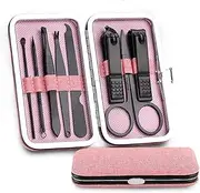 8 Piece Nail Manicure Set Suit Scissors Steel Stainless Pedicure Tool File Care Travel Hygiene Kit Nail Trimmer Cutter Tool Set,Pink